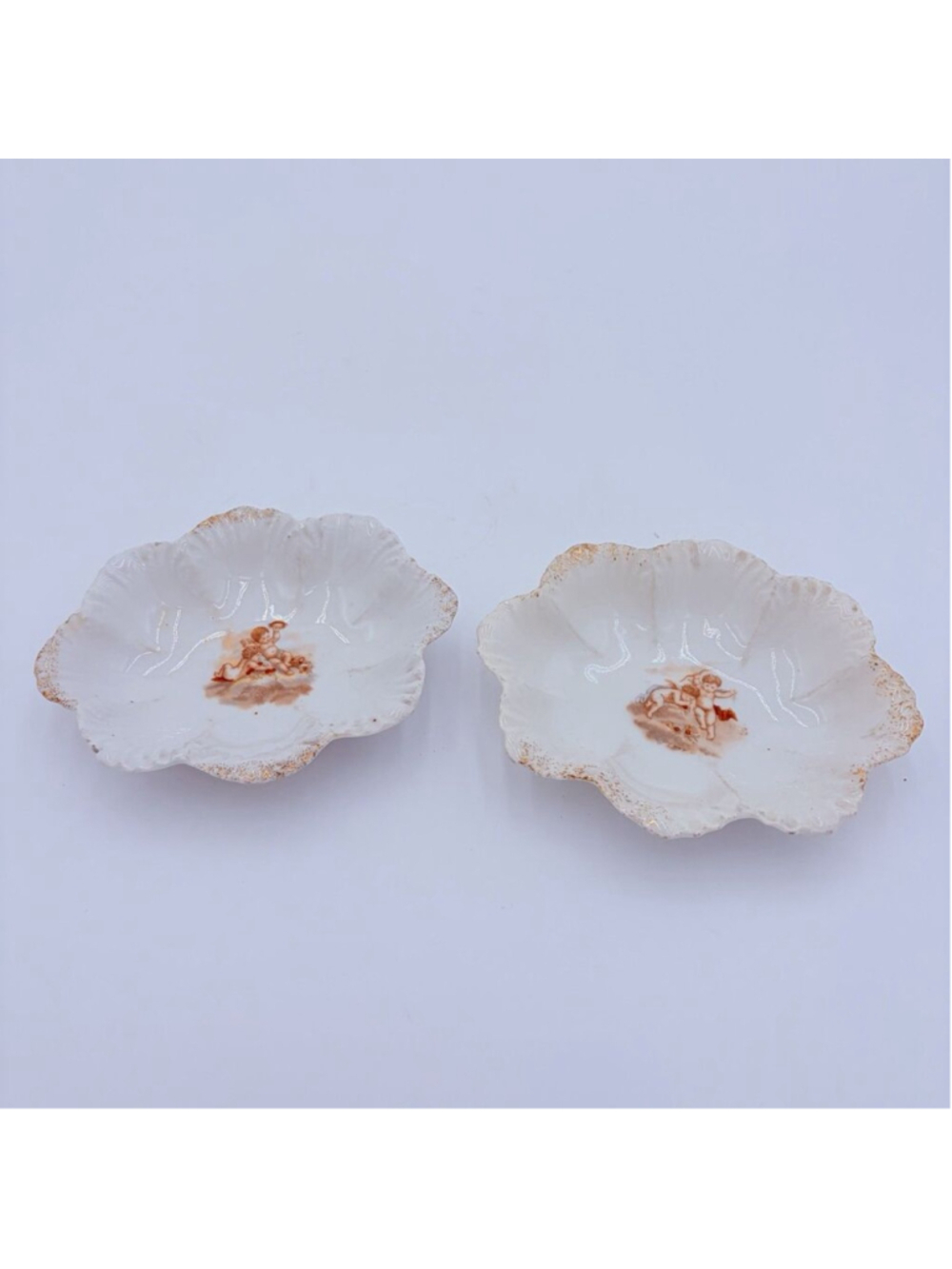 Carlsbad China Austria Cherub Scalloped Bowls Pair Gold Trim Porcelain